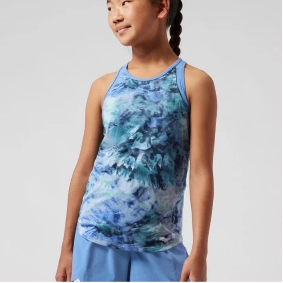 Athleta Girl Perfect Pair Tank Top Camisole Tie Dye Blue XL 14 Athletic Basic - Picture 1 of 8